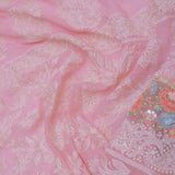 Pink Georgette Embroidery Saree With Scallop Border