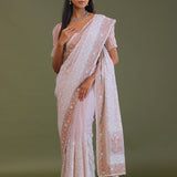 Soft Pink Georgette Embroidery Saree With Scallop Border