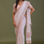 Soft Pink Georgette Embroidery Saree With Scallop Border