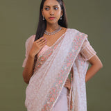 Soft Pink Georgette Embroidery Saree With Scallop Border