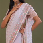 Soft Pink Georgette Embroidery Saree With Scallop Border