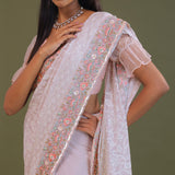 Soft Pink Georgette Embroidery Saree With Scallop Border