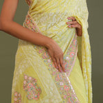 Soft Yellow Georgette Embroidery Saree With Scallop Border