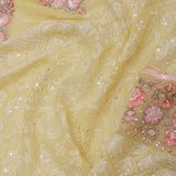 Soft Yellow Georgette Embroidery Saree With Scallop Border