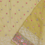 Soft Yellow Georgette Embroidery Saree With Scallop Border