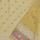 Soft Yellow Georgette Embroidery Saree With Scallop Border