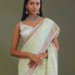 Soft Pistachio Green Georgette Embroidery Saree With Scallop Border