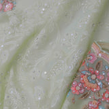 Soft Pistachio Green Georgette Embroidery Saree With Scallop Border
