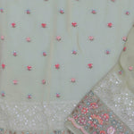 Soft Pistachio Green Georgette Embroidery Saree With Scallop Border