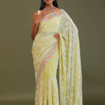 Yellow Georgette Embroidery Saree With Scallop Border