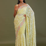 Yellow Georgette Embroidery Saree With Scallop Border