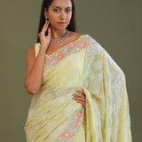 Yellow Georgette Embroidery Saree With Scallop Border