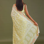 Yellow Georgette Embroidery Saree With Scallop Border