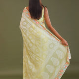 Yellow Georgette Embroidery Saree With Scallop Border