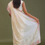 Cream Georgette Embroidery Saree With Scallop Border