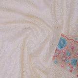 Cream Georgette Embroidery Saree With Scallop Border
