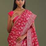 Dark Hot Pink Banarasi Embroidery Saree With Gold Zari Border