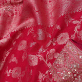 Dark Hot Pink Banarasi Embroidery Saree With Gold Zari Border