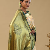 Antique Brass Orange Kanjivaram Tissue Saree With Green Border