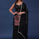 Black Georgette Straight Cut Palazzo Set