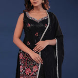 Black Georgette Straight Cut Palazzo Set