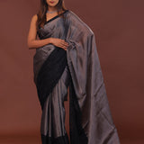 Grey Organza Saree With Embroidery Work