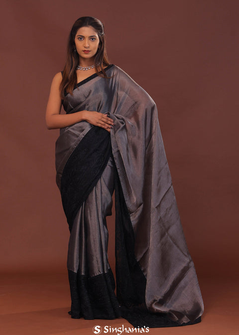 <img> Grey Organza Saree With Embroidery Work