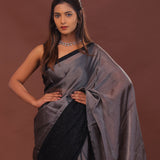 Grey Organza Saree With Embroidery Work