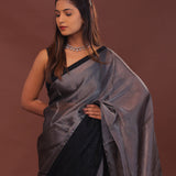 Grey Organza Saree With Embroidery Work