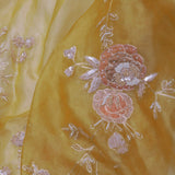 Macaroon Yellow Organza Embroidery Saree With Scallop Border