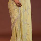 Light Yellow Organza Embroidery Saree With Scallop Border