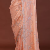 Peach Organza Embriodery Saree With Scallop Border