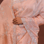 Peach Organza Embriodery Saree With Scallop Border