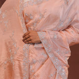 Peach Organza Embriodery Saree With Scallop Border