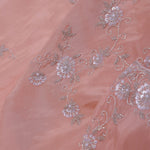 Peach Organza Embriodery Saree With Scallop Border