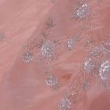 Peach Organza Embriodery Saree With Scallop Border