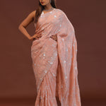 Peachy Pink Embroidery Saree With Scallop Border
