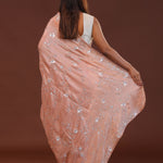 Peachy Pink Embroidery Saree With Scallop Border