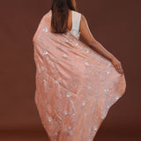 Peachy Pink Embroidery Saree With Scallop Border