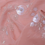 Peachy Pink Embroidery Saree With Scallop Border