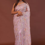 Pink Purple Organza Embroidery Saree With Scallop Border