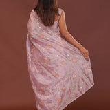 Pink Purple Organza Embroidery Saree With Scallop Border