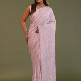 Baby Pink Falling Tissue Organza Handwork Saree