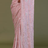 Baby Pink Falling Tissue Organza Handwork Saree
