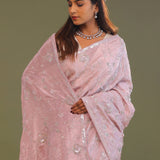 Baby Pink Falling Tissue Organza Handwork Saree