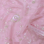 Baby Pink Falling Tissue Organza Handwork Saree