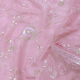 Baby Pink Falling Tissue Organza Handwork Saree