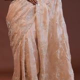 Soft Salmon Pink Organza Embroidery Saree With Scallop Border