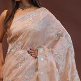 Soft Salmon Pink Organza Embroidery Saree With Scallop Border