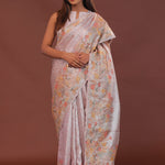 Blush Pink Banarasi Embroidery Saree With Scallop Border